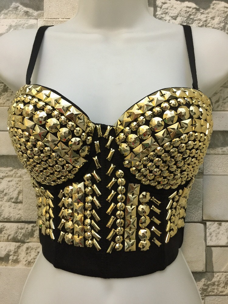 Sexy Sequined Top Rave Festival Glitter Bustier Golden Tank Party Night Club Handmade Vest Beading Bra 210421