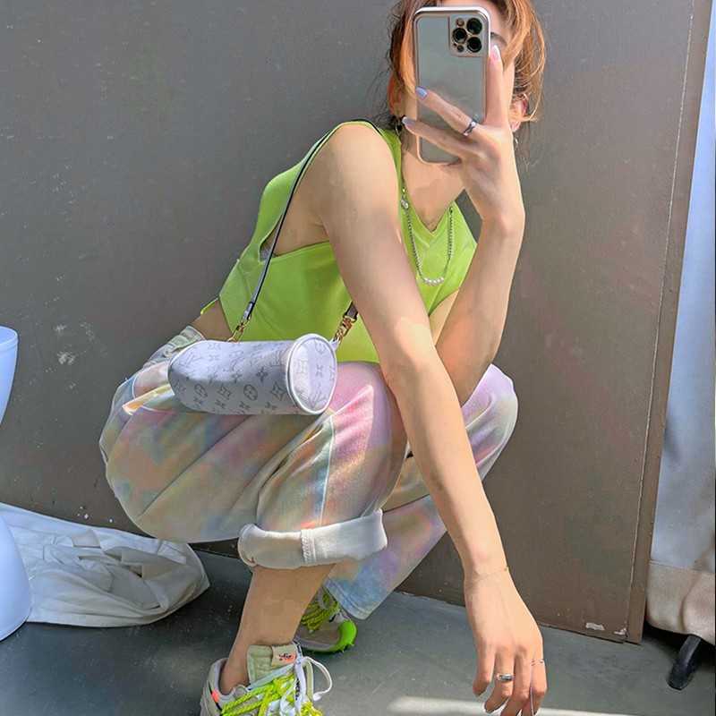 Tonngirls Summer High Waist Jeans Tie Dye Cotton Denim Pants Women Y2k Vintage Casual Loose Wide Leg Trousers Female 210922