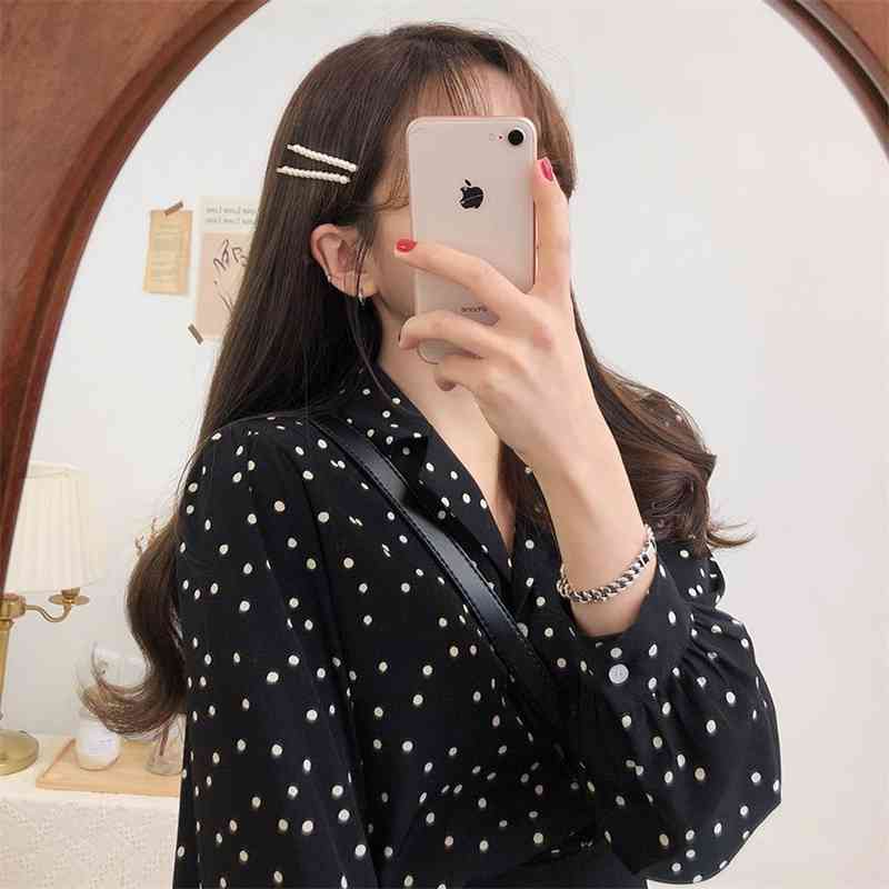 S-XL Spring femme Casual print Women Shirts Loose Long Sleeve Patchwork dot Blouses Female Top vetement 210423