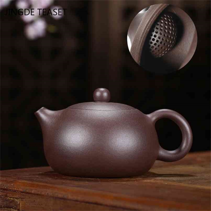 

Yixing Tea Pot Purple Clay Xishi pot Handmade beauty kettle Raw ore Black gold purple sand set 188 ball hole filter 220ml 210724
