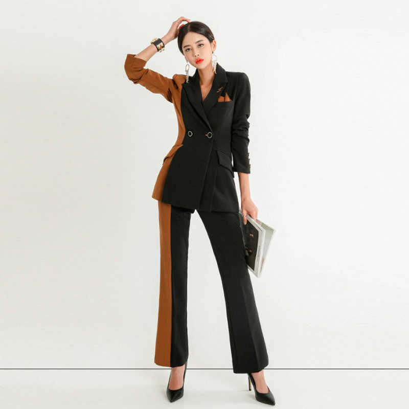 high quality professional women's suit office elegant pants set Casual slim color matching ladies coat versatile trousers 210527
high quality professional women's suit office elegant pants set Casual slim color matching ladies coat versatile trousers 210527