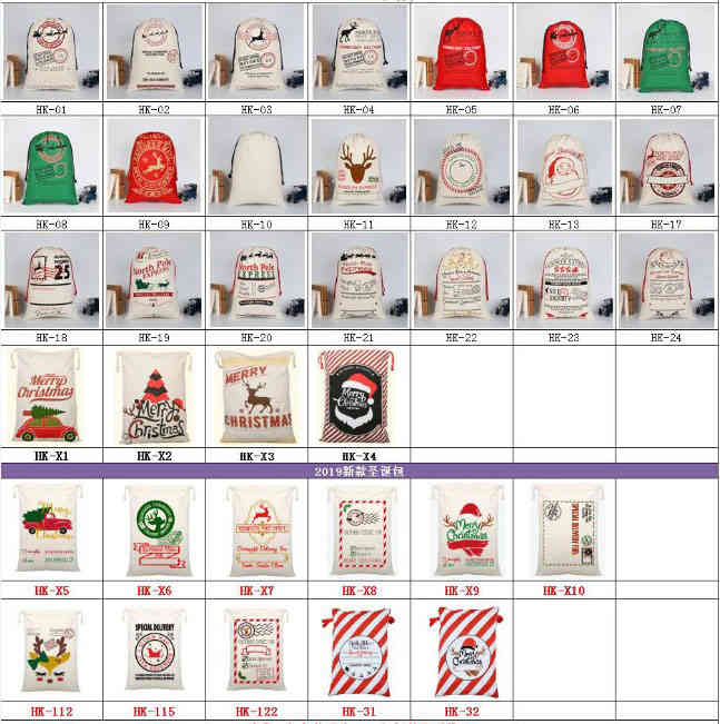 

54 Styles Canvas Christmas Santa Bags Large Drawstring Candy Claus Sacks Gift For Decoration HH9-2372
