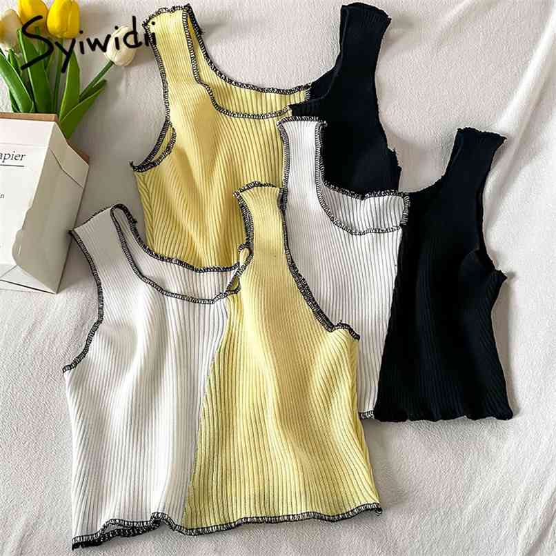 Knitted Patchwork Camis Women Screw Thread Tops Casual Solid Tank Summer Korean Fashion Short Clothing 210607, White yellow
Knitted Patchwork Camis Women Screw Thread Tops Casual Solid Tank Summer Korean Fashion Short Clothing 210607, White yellow
