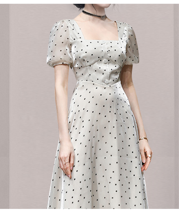 Elegant Temperament Fashion Polka Dot Square Collar Puff Sleeve Vintage High Waist A-Line Party Dress Female Vestidos 210519