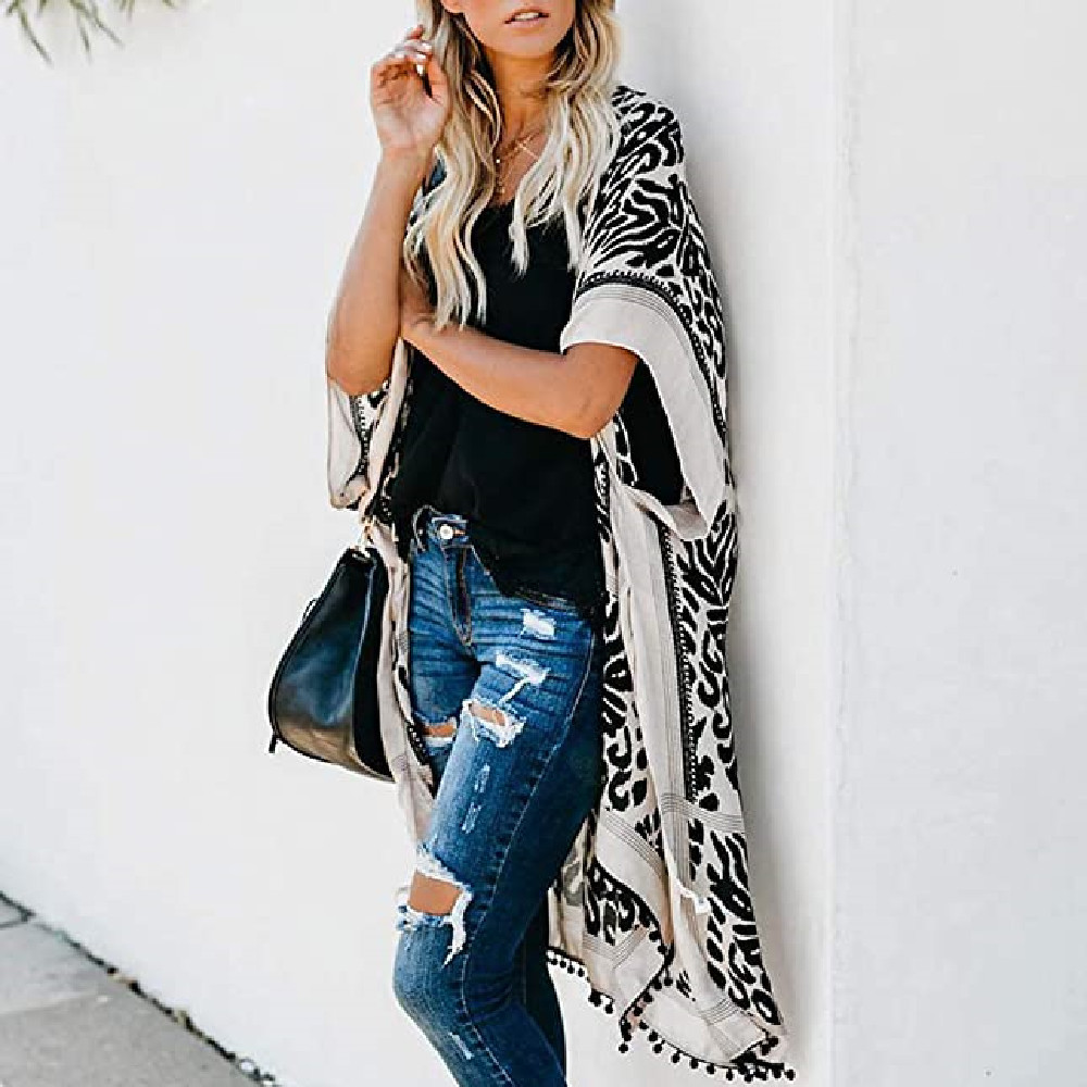 Boho Bikini Cover-ups Bohemian Printed Plus Size Kimono Cardigan Cotton Tunic Women Beach Wear Bathing Suit Cover Up A367 210420