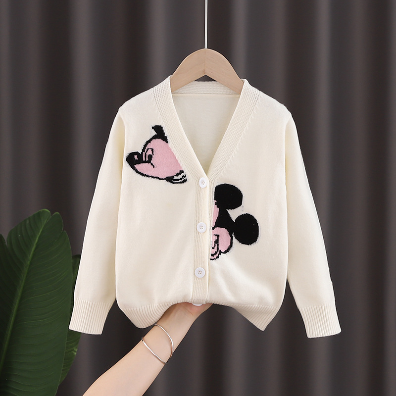 Soft Kids Knitwear Cardigan Baby Girls Sweater 2 3 4 5 6 7 Years Child Girls Wool Coats Cute Cartoon Mouse V-neck Cardigan Outer