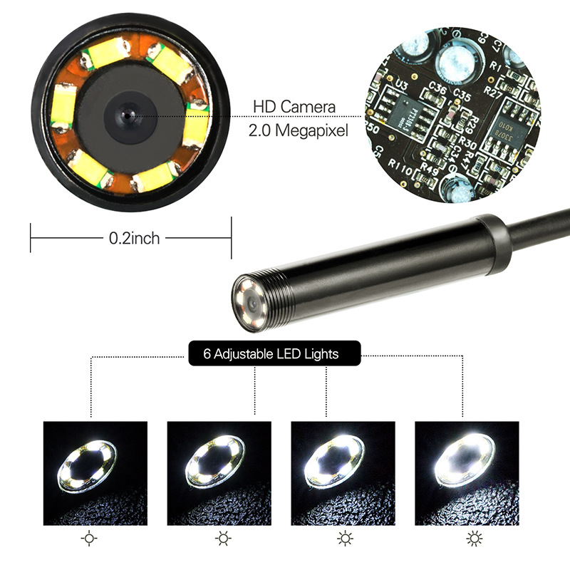 7mm 55mm Endoscope Camera Flexible IP67 Waterproof Micro USB industrial Endoscope Camera for Android Phone PC 6LED Adjustable