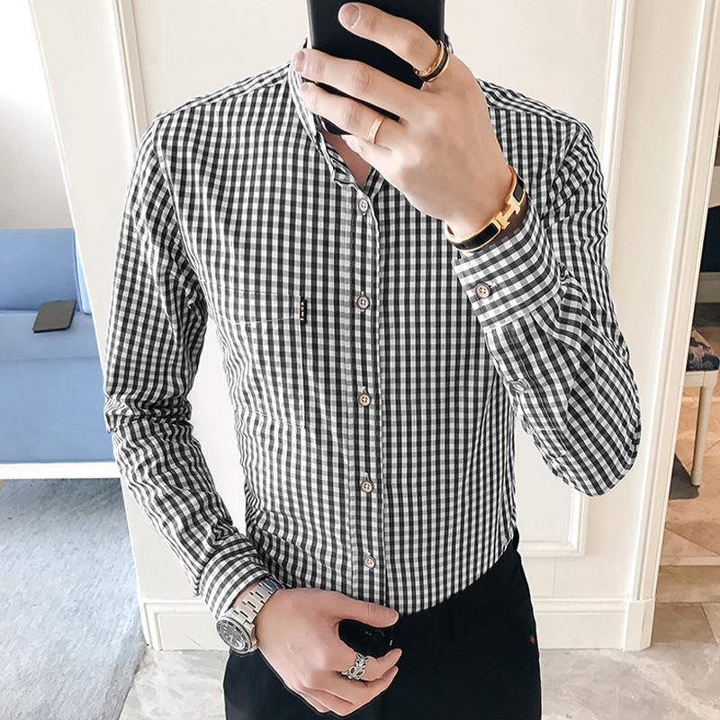 Casual Men Plaid Shirt Spring Autumn Flannel Dress Shirts Fashion Long Sleeve Slim Fit Chemise Homme Male 5XL Men's