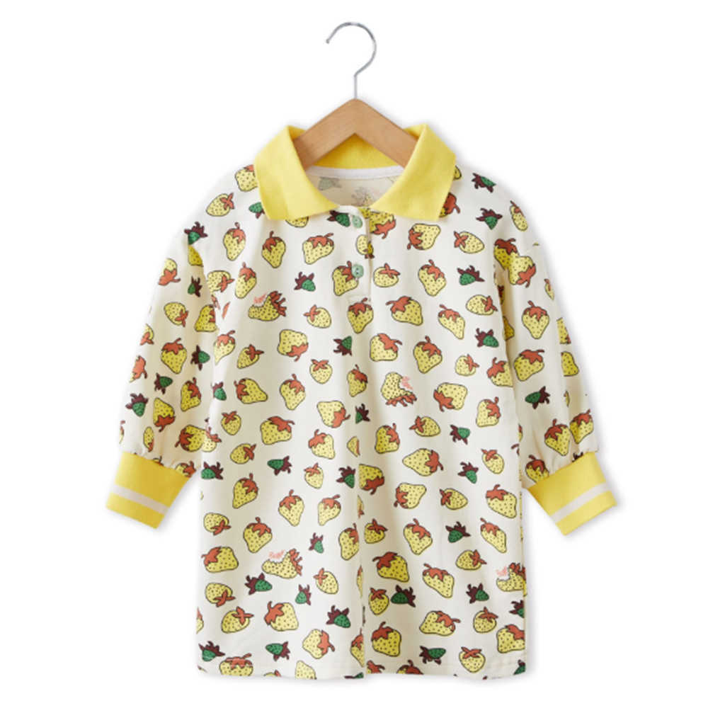 Mudkingdom Girls POlO Dress Casual Kids Clothes for Strawberry Long Sleeve Cotton Children Clothing Dresses 210615