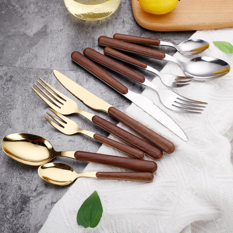 Dinnerware Sets 5Pcs Wooden Tableware For Kitchen Cutlery Set Stainless Steel Glossy Wood Western Knife Fork Teaspoon
Dinnerware Sets 5Pcs Wooden Tableware For Kitchen Cutlery Set Stainless Steel Glossy Wood Western Knife Fork Teaspoon