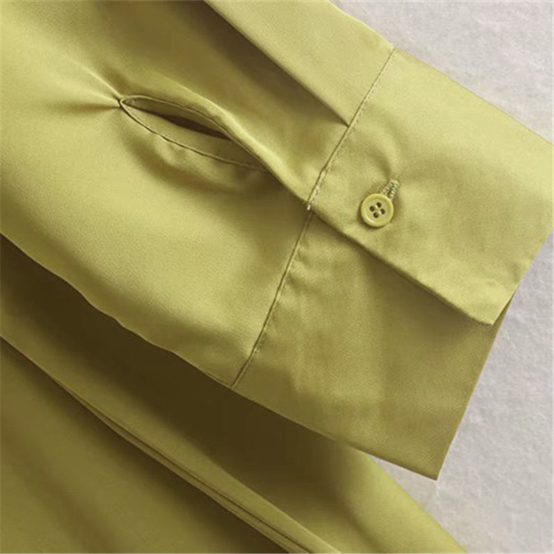 Solid Satin Silk Women Shirt Dress Elegant Ladies Turn Down Bandage Casual Loose Female Soft Yellow Midi es 210515