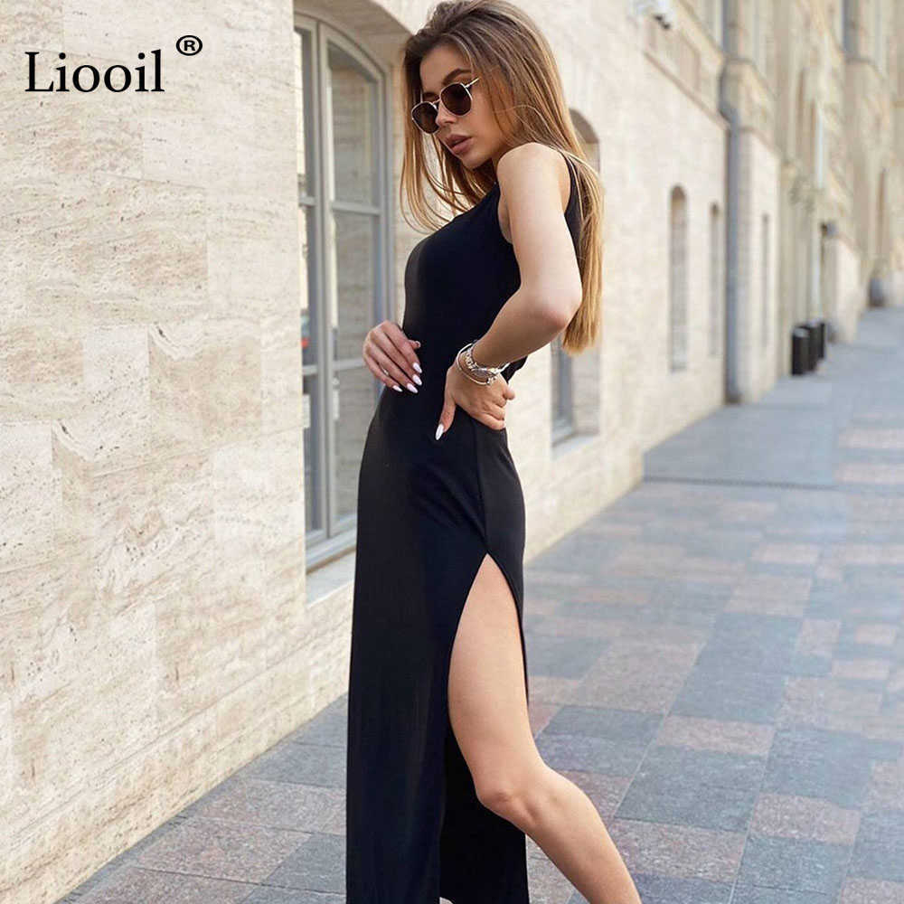 95% Cotton Sexy Bodycon Slit Midi Women's T-shirt Dress Streetwear Green Black Basic Casual Summer Sundress Tank Dresses 210630