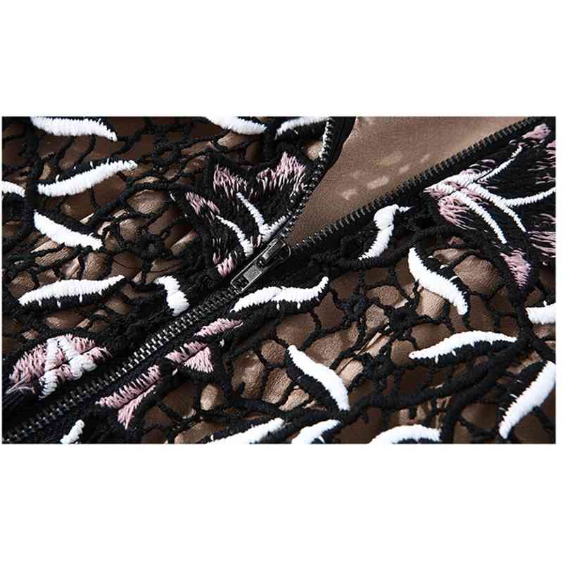 Summer Self Portrait Dress Flower Embroidery Patchwork Lace Women's Short Sleeve Hollow Out Pleated Long 210520