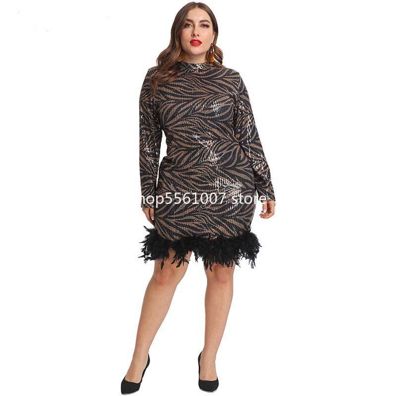 Plus Size Dress Women Sequins Bandage Bodycon Mini Feather Long Sleeve Leopard Print Vestidos Partyclub XL-5XL Casual Dresses, Black;gray
Plus Size Dress Women Sequins Bandage Bodycon Mini Feather Long Sleeve Leopard Print Vestidos Partyclub XL-5XL Casual Dresses, Black;gray