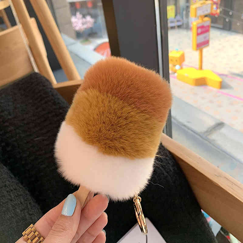 Small Ice Cream Rex Rabbit Hair Car Key Chain Pendant Lovely Plush Girl Heart Doll Bag Gift