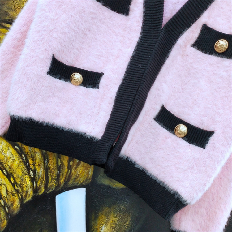 Autumn winter new design womens mohair wool knitted soft warm v-neck long sleeve color block sweater cardigan coat plus size SML