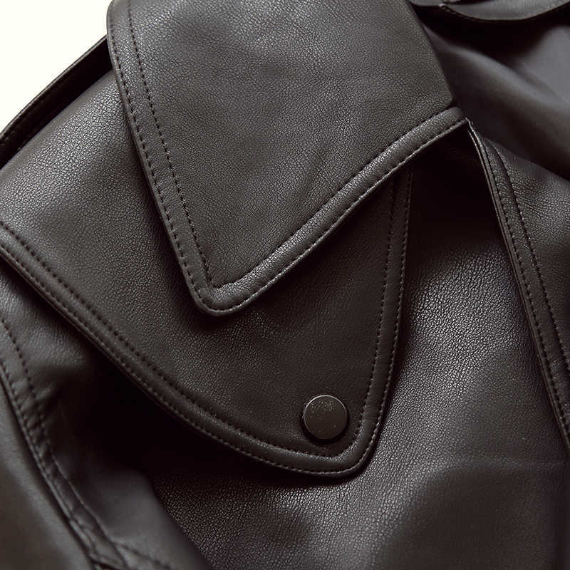 Spring Autumn Women Faux Leather Jacket Turndown Collar PU Motorcycle Loose Coat Female Cool Streetwear Outerwear 210909