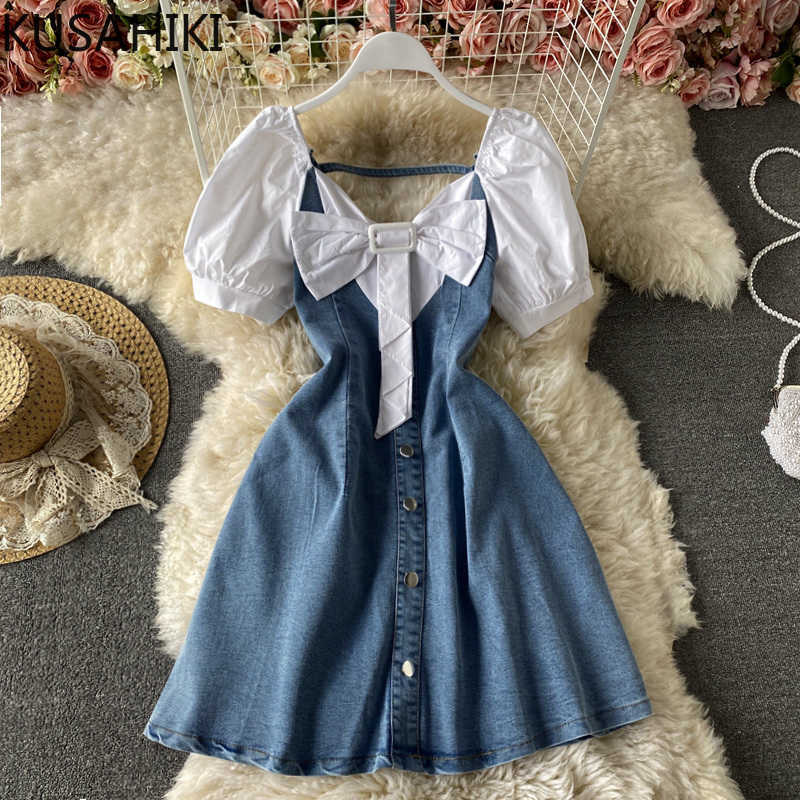 Sweet Bowknot Demin Dresses Korean Patchwork Puff Sleeve Square Collar Dress Women Elegant Jeans Vestido 6G403 210603, Blue
Sweet Bowknot Demin Dresses Korean Patchwork Puff Sleeve Square Collar Dress Women Elegant Jeans Vestido 6G403 210603, Blue