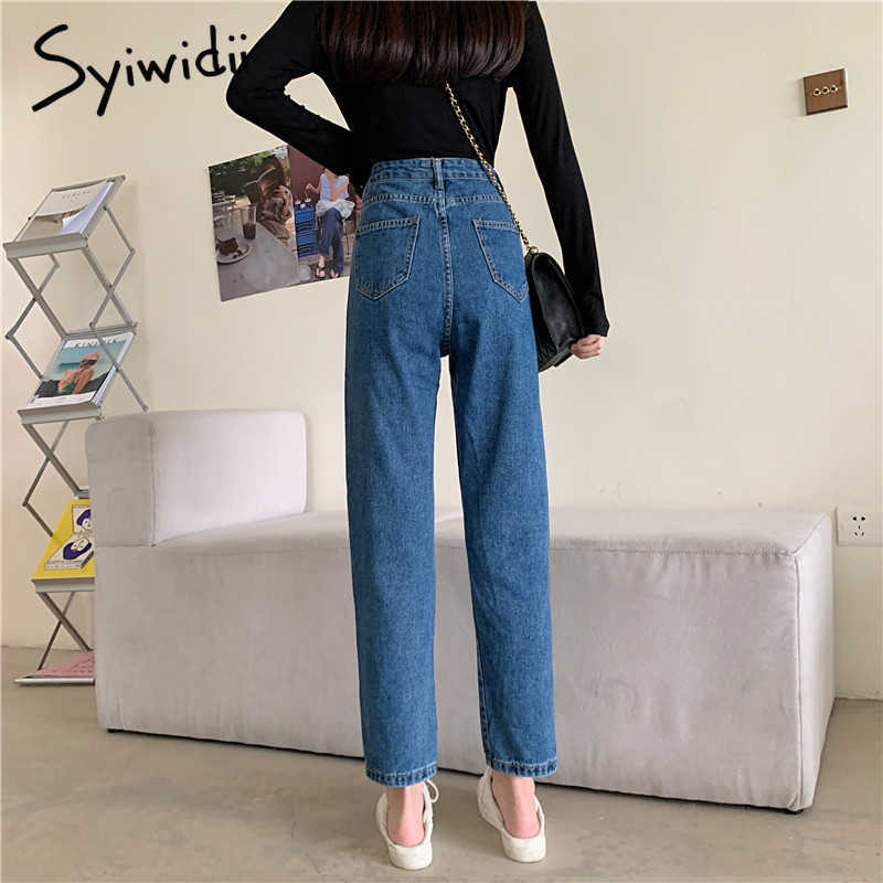 Syiwidii High Waisted Jeans for Women Straight Leg Denim Pants Bottom Vintage Streetwear Fashion Clothes Blue Black Spring 210922