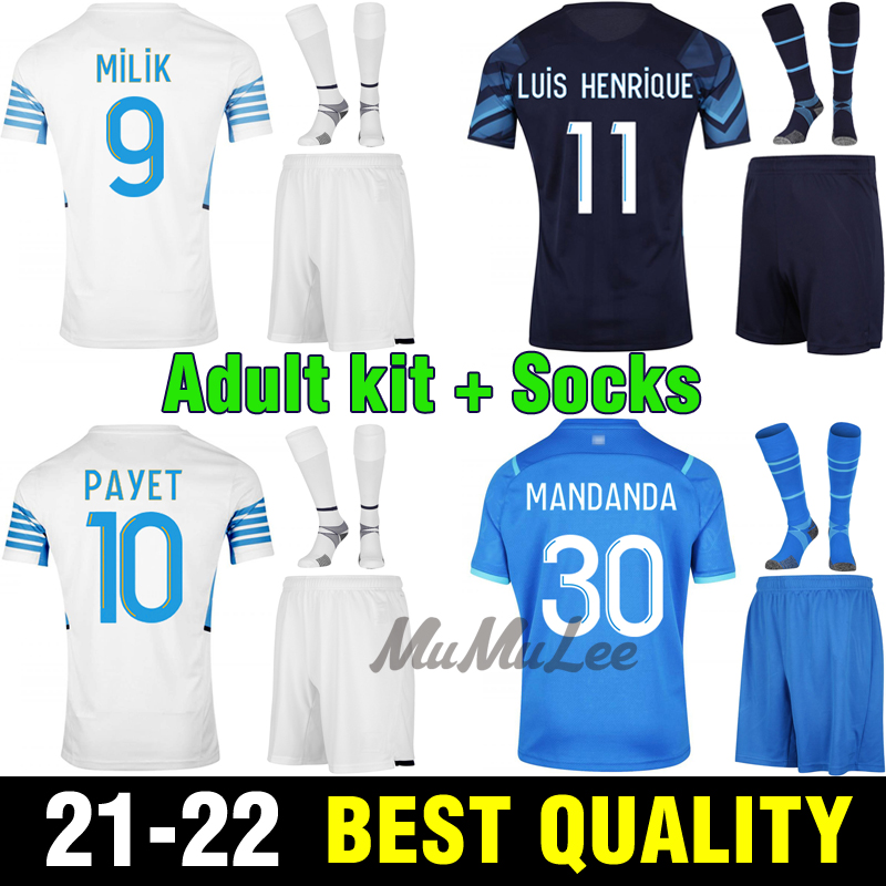 21 22 Adult kit + Socks Marseille soccer jersey 2021 THAUVIN PAYET OM MILIK maillot Shirt BENEDETTO SANSON L.GUSTAVO KAMARA Football Uniform
21 22 Adult kit + Socks Marseille soccer jersey 2021 THAUVIN PAYET OM MILIK maillot Shirt BENEDETTO SANSON L.GUSTAVO KAMARA Football Uniform