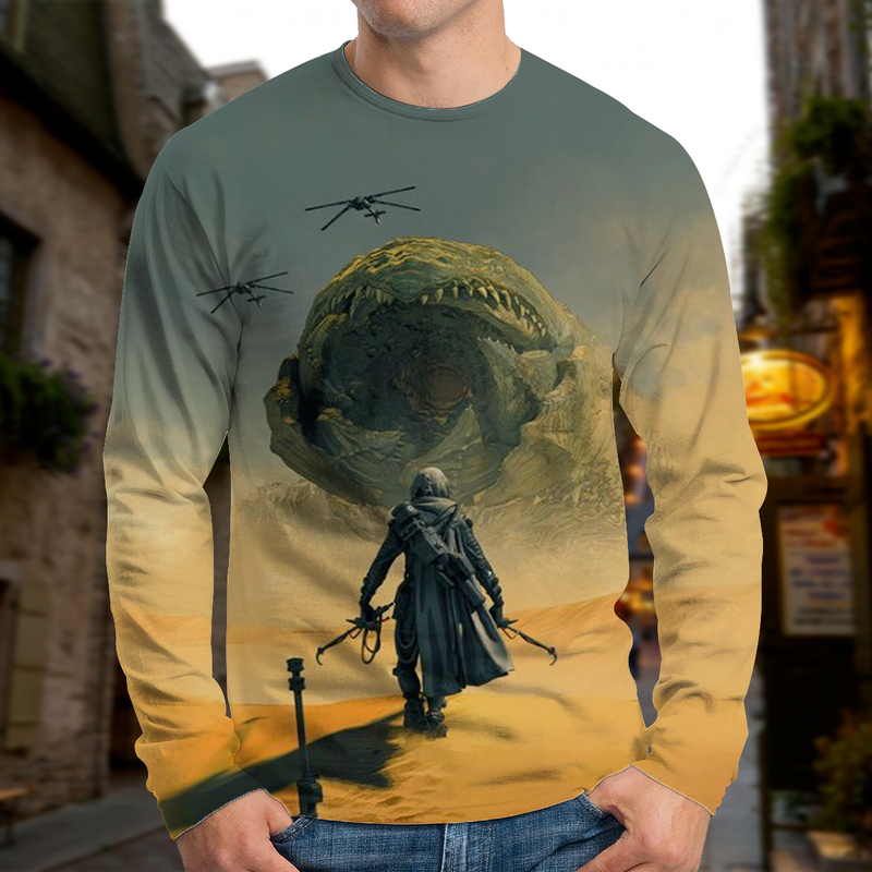 Men's European and Dune Monster Printed 3D T-shirt Visual Impact Party Top Streetwear Round Neck High Quality Long Sleeve Designer XL P, White;black
Men's European and Dune Monster Printed 3D T-shirt Visual Impact Party Top Streetwear Round Neck High Quality Long Sleeve Designer XL P, White;black