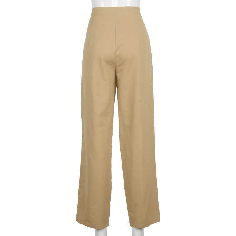Streetwear Khaki Wide Leg Women Pants Casual Loose High Waist Flared Pants Ladies Long Trousers Pantalon Cargo Femme 211008