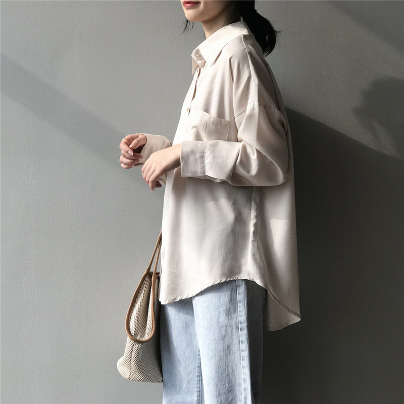 Solid Loose Blouse Shirt Women Batwing Long Sleeve Casual Tunic Office Turn Down Collar Plus Size Pocket Top Blusas 210508