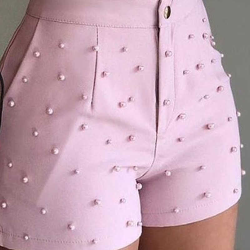 Summer High Waist Shorts For Women Beading Ruffle Casual Pantalones Cortos De Mujer 210714
