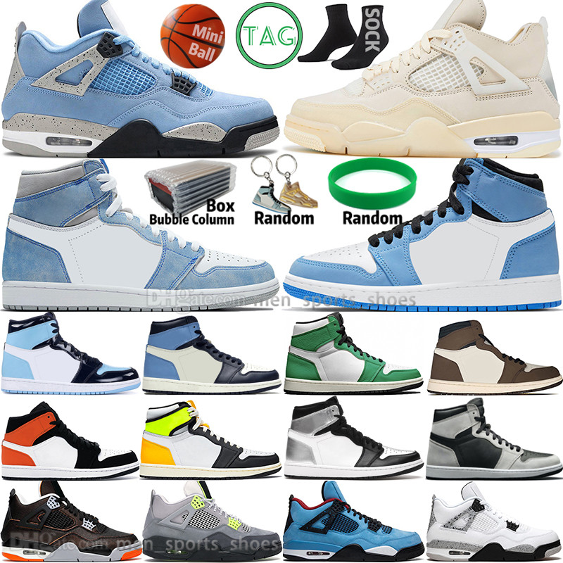 With Box Hyper Royal 1 1s University Blue Mens Basketball Shoes 4 4s Sail Obsidian UNC Silver Toe Black Cat Bred Green Metallic Mocha Men Sports Women Sneakers Trainers
