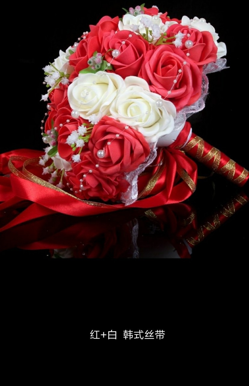 30 Rose Wedding Bouquets Handmade Bridal Flower Party Gifts Wedding Accessories Flowers Pears beaded with Ribbon