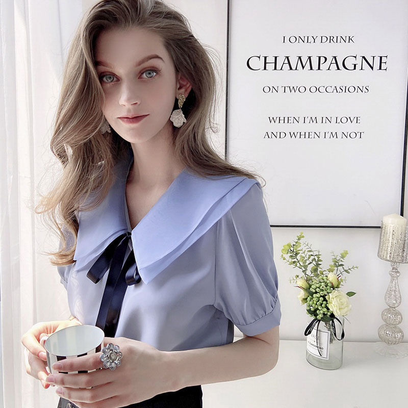 Dabuwawa Solid Button Front Shirt Blouse Women Turn-Down Collar Office Ladies Elegant Womens Bow Neck Tops and Blouses DT1BCF014 210520