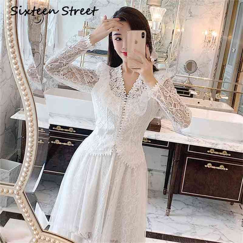 Summer Elegant Lace Mesh 2 Piece Sets Woman V-neck White Blouse And Elastic Waist Maxi Skirt Vintage Fashion 210603, Gray
Summer Elegant Lace Mesh 2 Piece Sets Woman V-neck White Blouse And Elastic Waist Maxi Skirt Vintage Fashion 210603, Gray