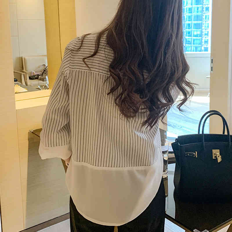 Autumn Loose Chiffon Striped Women's Blouse Casual Plus Size Long Sleeve Women Shirt Button Cardigan Ladies Tops 10682 210518