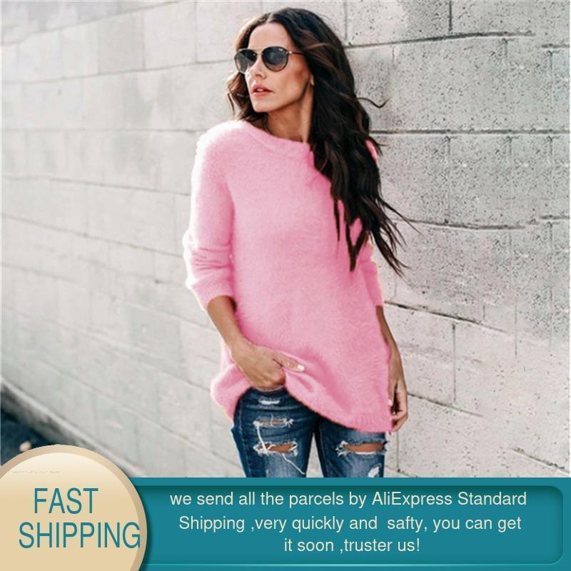 Women Sweaters Winter Plus Size Pullover Korean Warm Wool Knitted Sexy Pink Long Sleeve 210428