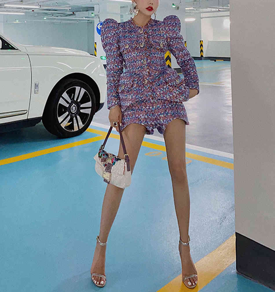 Women's Summer Tweed High Quality 2-Piece Set Ladies Slim Striped Fashion Fringed Trim Jacket + Short 210525