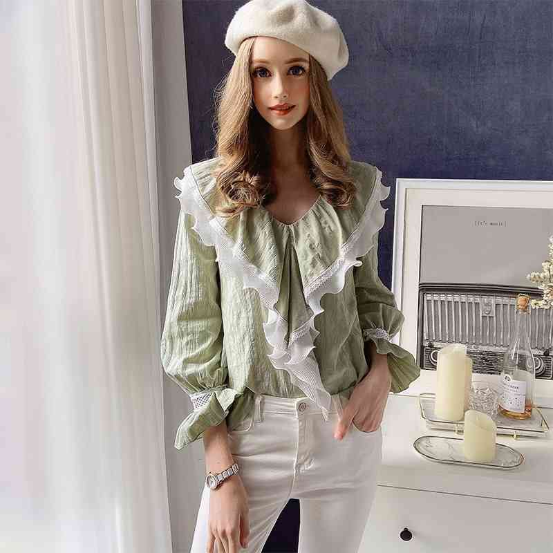 Dabuwawa Sexy V-Neck Solid Women Blouse Shirt Ruffled Sleeve Feminina Top Shirt Casual Party Wear Ladies Blouse DT1DST006 210520