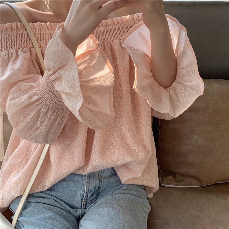 Women Floral Print Blouse Elegant Korean Style Chic Long Sleeve Off Shoulder Tops Shirt Thin Chiffon Blusas Blouses 210519