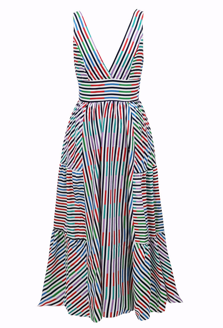 Women Dress Deep V Neck Stripe Printed Maxi Sleeveless Big Swing Spaghetti Strap es Plus Size Summer es 210513