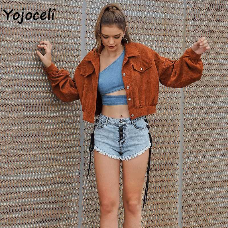 Yojoceli autumn winter corduroy coats jacket streetwear short outerwear 210609