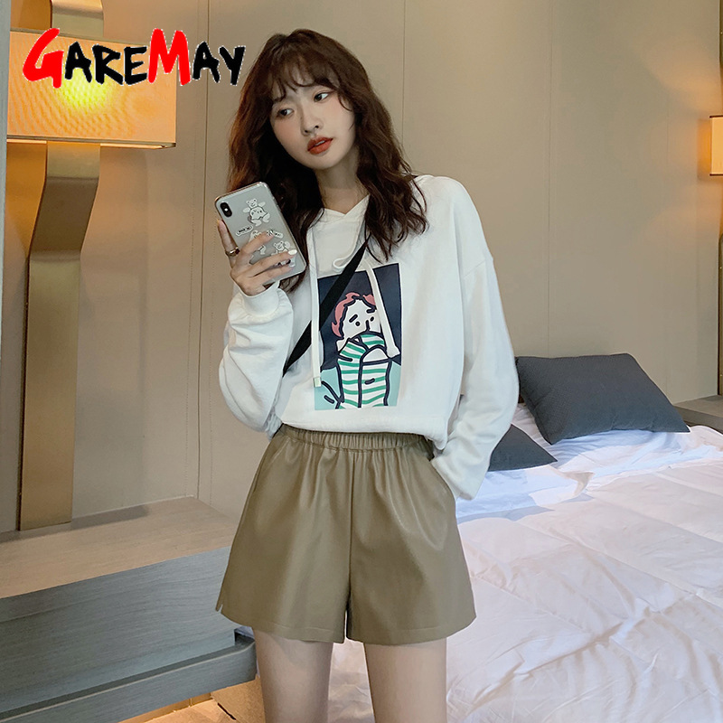 Warm Winter Faux Leather Shorts Women Black High Waist Female Autumn Korean Style For Elastic 210428