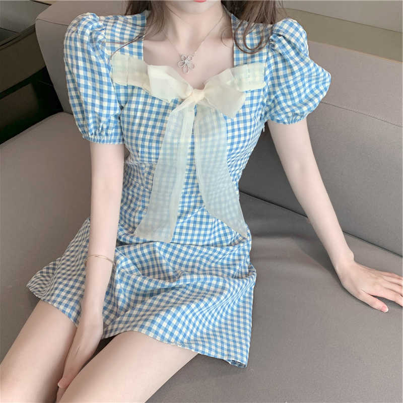 Summer Women Bowknot Plaid High Waist Dress Korean Fashion Elegant Casual Sweet Mini Vestido 210526, Photo color
Summer Women Bowknot Plaid High Waist Dress Korean Fashion Elegant Casual Sweet Mini Vestido 210526, Photo color