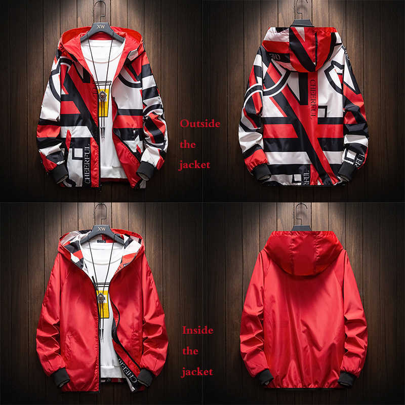 The Two-sided Men's Jacket, Men's Fashion Geometric Pattern Windbreaker, Lightweight Outerwear M-7XL 210818