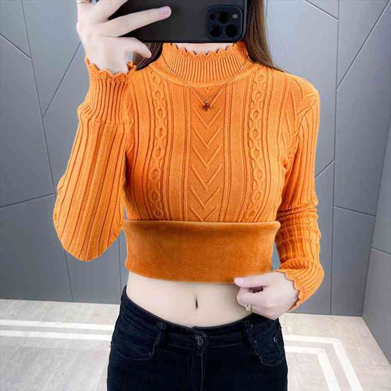 Autumn Womens Sweater Pullover Long Sleeve Knitwear Winter Plus Fleece Warm Half Turtleneck Knit Sweater Jumper Base Shirt, White;black
Autumn Womens Sweater Pullover Long Sleeve Knitwear Winter Plus Fleece Warm Half Turtleneck Knit Sweater Jumper Base Shirt, White;black