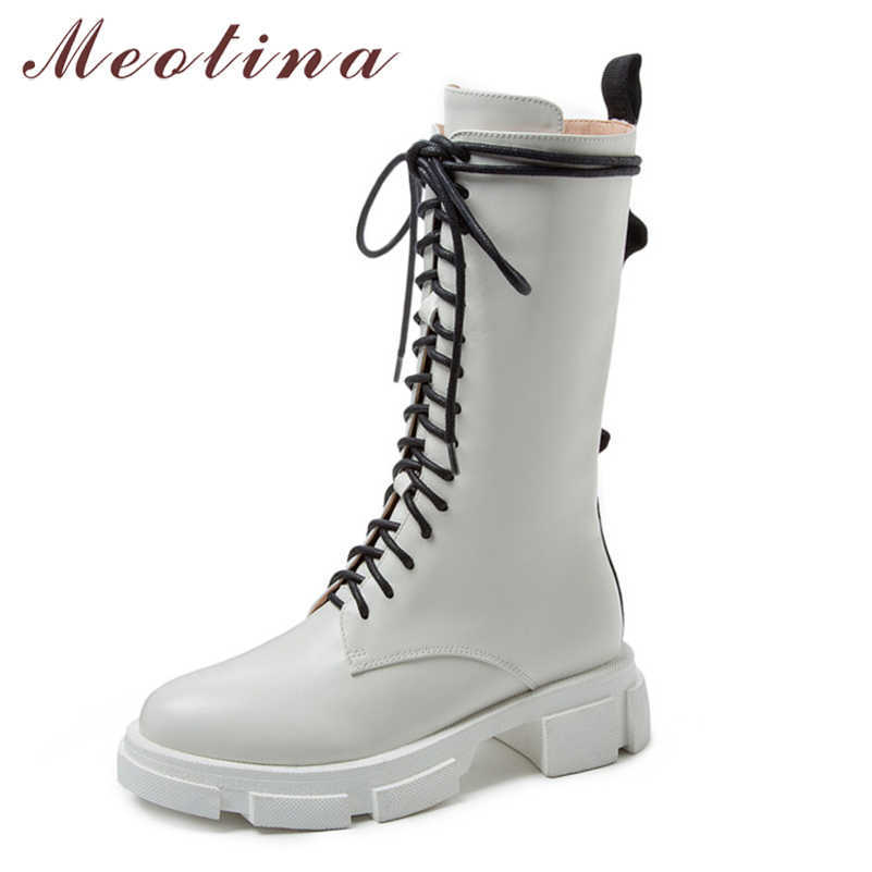 Meotina Genuine Leather Platform Mid Heel Mid Calf Boots Women Shoes Lace Up Zip Block Heels Motorcycle Boots Autumn Winter 40 210608, Black synthetic lin
Meotina Genuine Leather Platform Mid Heel Mid Calf Boots Women Shoes Lace Up Zip Block Heels Motorcycle Boots Autumn Winter 40 210608, Black synthetic lin