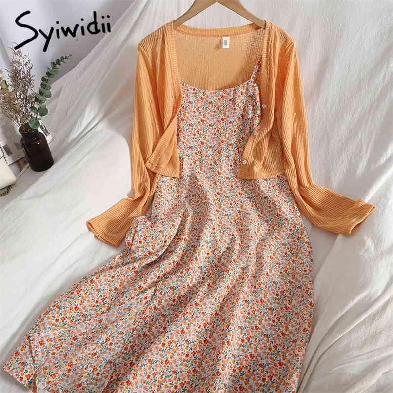 Floral Print A-line High Waist Dresses Sets Women V-Neck Long Sleeve Button Up Tops Summer Korean Fashion Clothing 210607, Orange
Floral Print A-line High Waist Dresses Sets Women V-Neck Long Sleeve Button Up Tops Summer Korean Fashion Clothing 210607, Orange