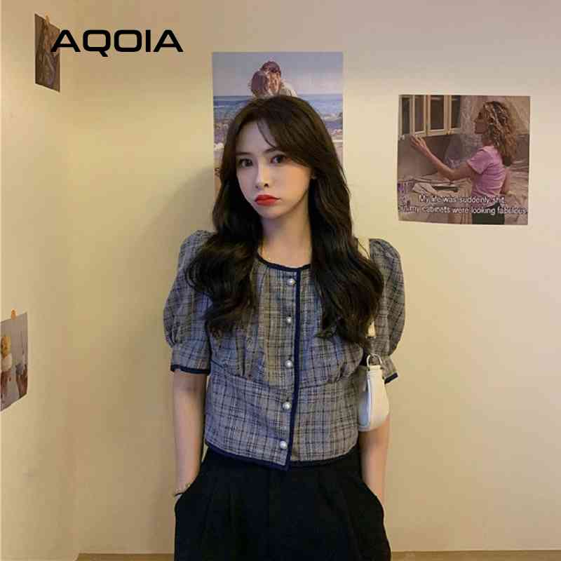 Summer Vintage Short Sleeve Women Blouse Shirts Button Up Plaid Ladies Plus Size Puff O Neck Female Clothing 210521, Random color
Summer Vintage Short Sleeve Women Blouse Shirts Button Up Plaid Ladies Plus Size Puff O Neck Female Clothing 210521, Random color