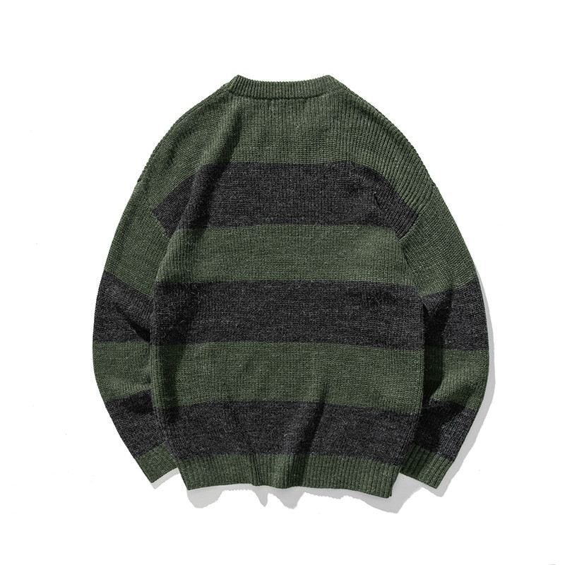 IEFB /men's clothing Autumn pullover sweater ins trendy striped contrast color loose round neck kintted tops for men 9Y3801 210524
