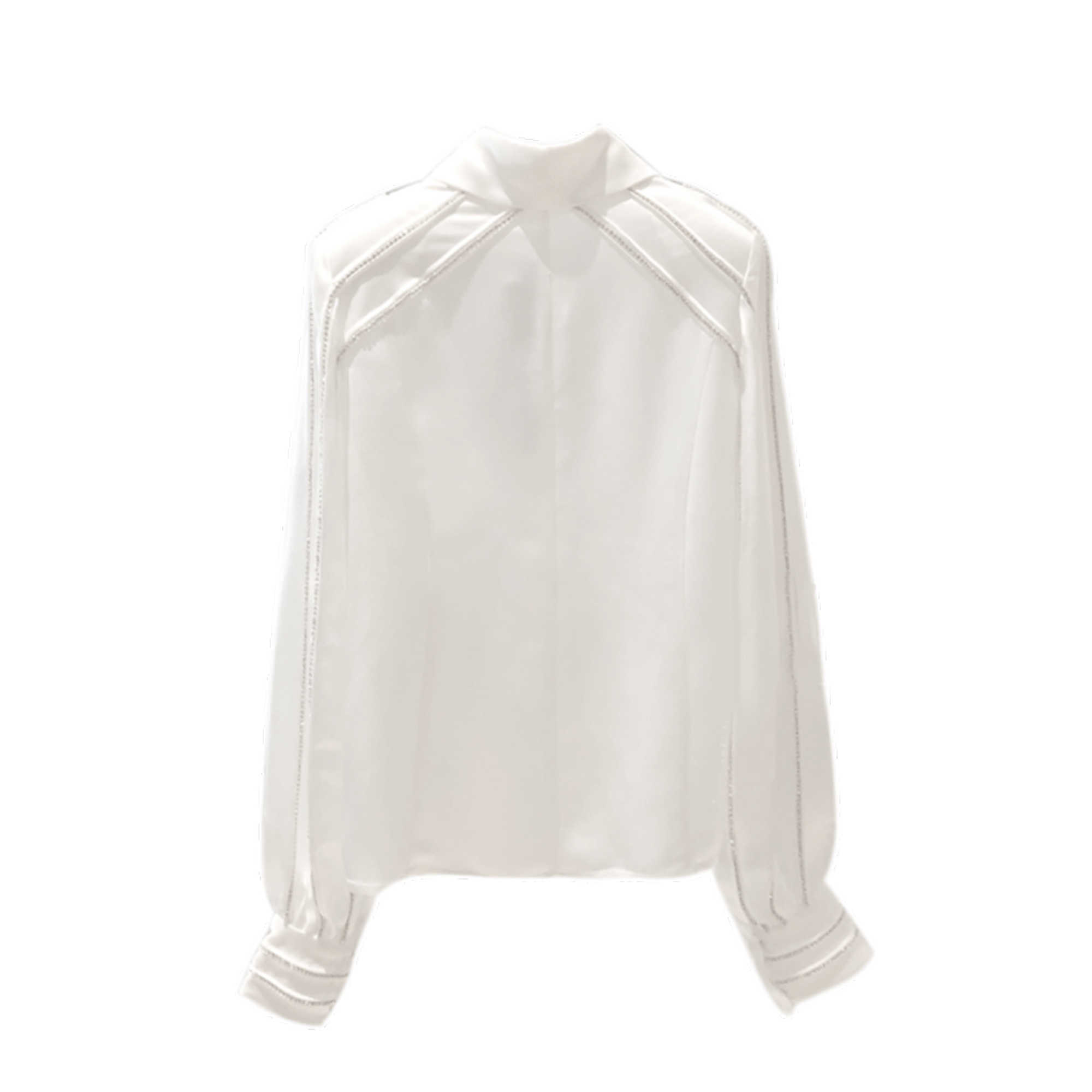 VANOVICH Korean Spring and Summer Women's Lantern Sleeves White Turn-down Collar Satin Shirt Tops 210615Z