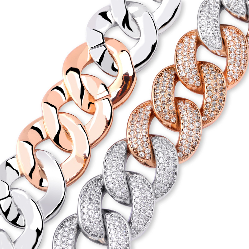 Europe and America Fashion Chain 18mm Width 18/22inch Bling CZ Diamond Stone Cuban Chain Necklace for Men Women Nice Gift