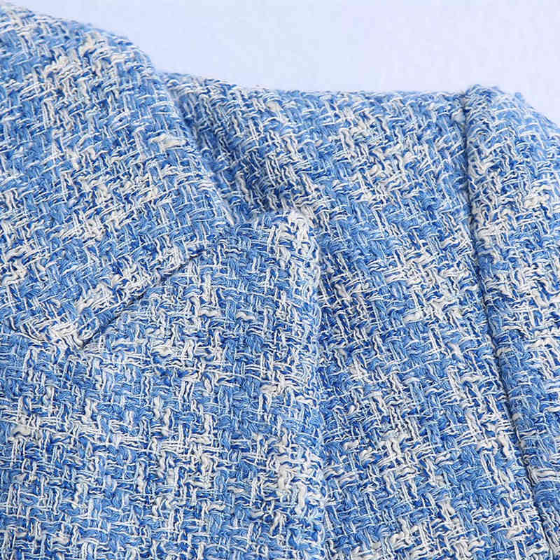 Casual Women V Neck Double Breasted Coat Spring-autumn Fashion Ladies Office Female Checkered Texture Blazer 210515